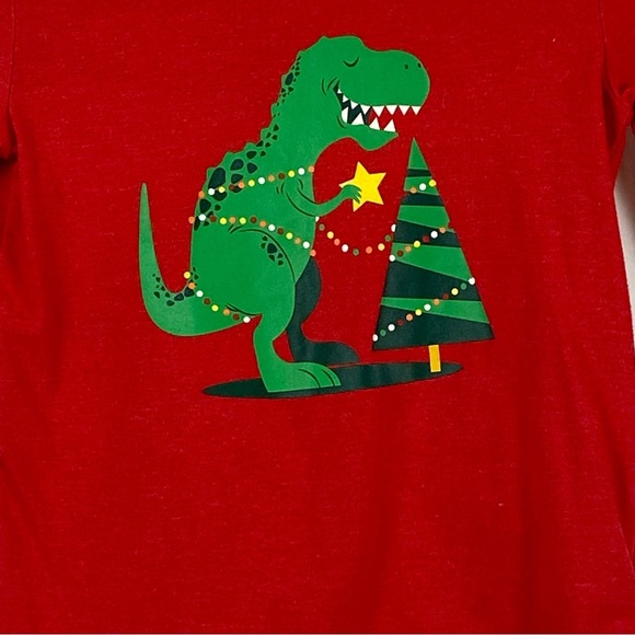 Cat & Jack Long Sleeve Red Dinosaur Christmas Kids Shirt Size 5T - Picture 7 of 16